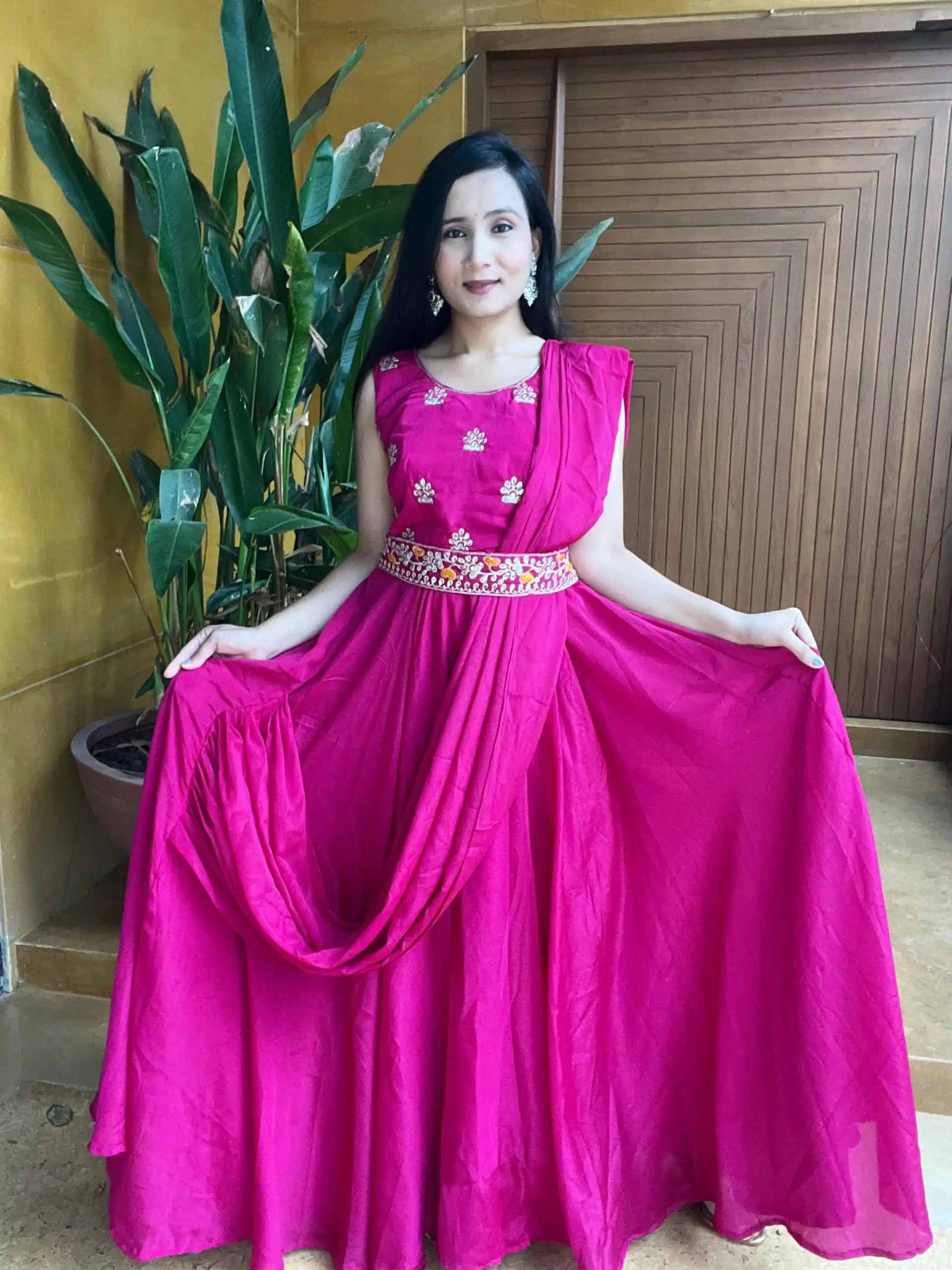   Ram 015 Rani Pink Color Chinon Embroidery Lace Work Gown Casual, Wedding, Party, Festive, Events Etc. Expected Delivery 4-6 Working Days @2049/- | Gowns, Bollywood Gowns, Creative Gowns, Designer Gowns, Embroidered Gowns, Party Wear Gowns