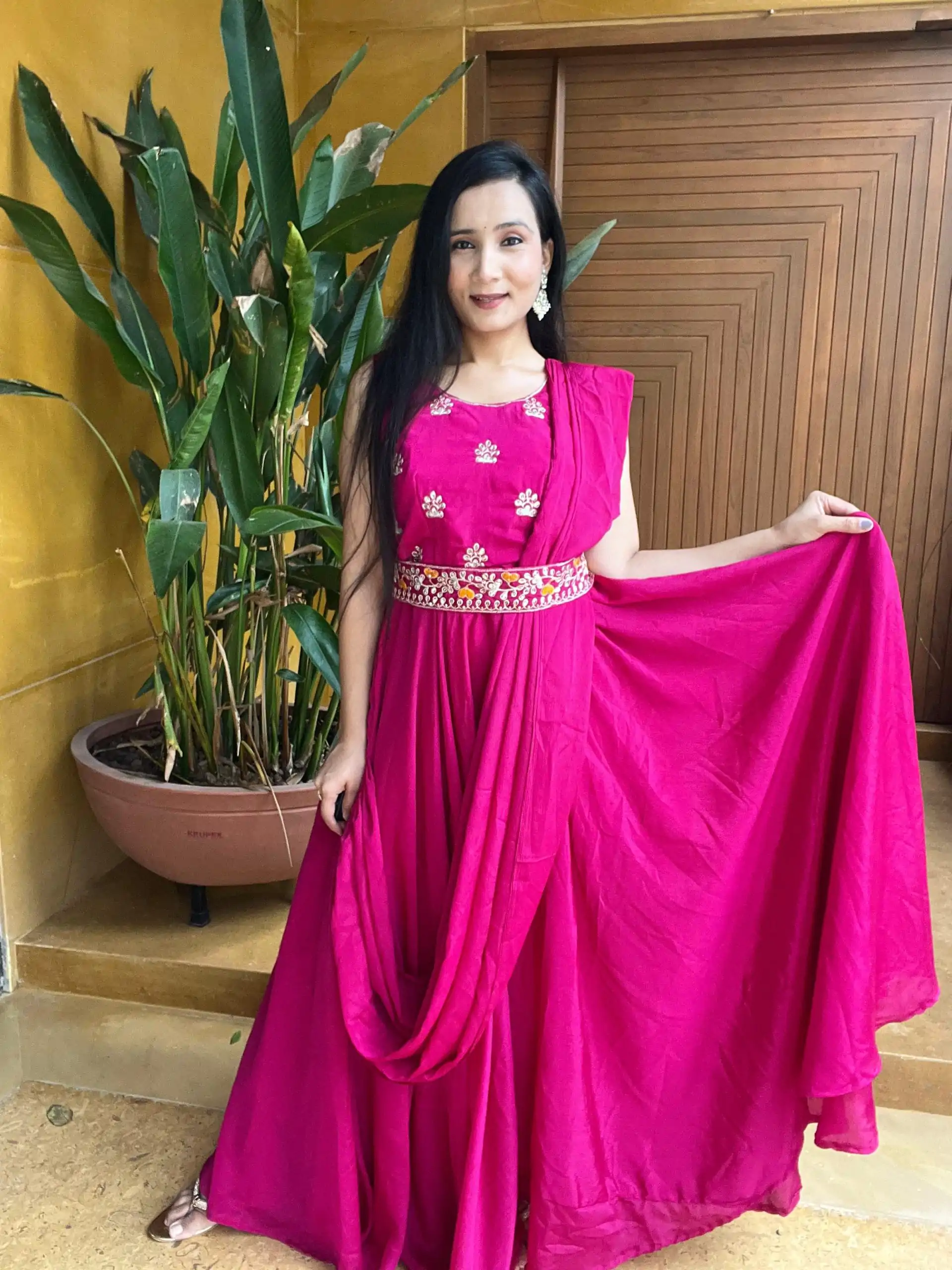   Ram 015 Rani Pink Color Chinon Embroidery Lace Work Gown Casual, Wedding, Party, Festive, Events Etc. Expected Delivery 4-6 Working Days @2049/- | Gowns, Bollywood Gowns, Creative Gowns, Designer Gowns, Embroidered Gowns, Party Wear Gowns