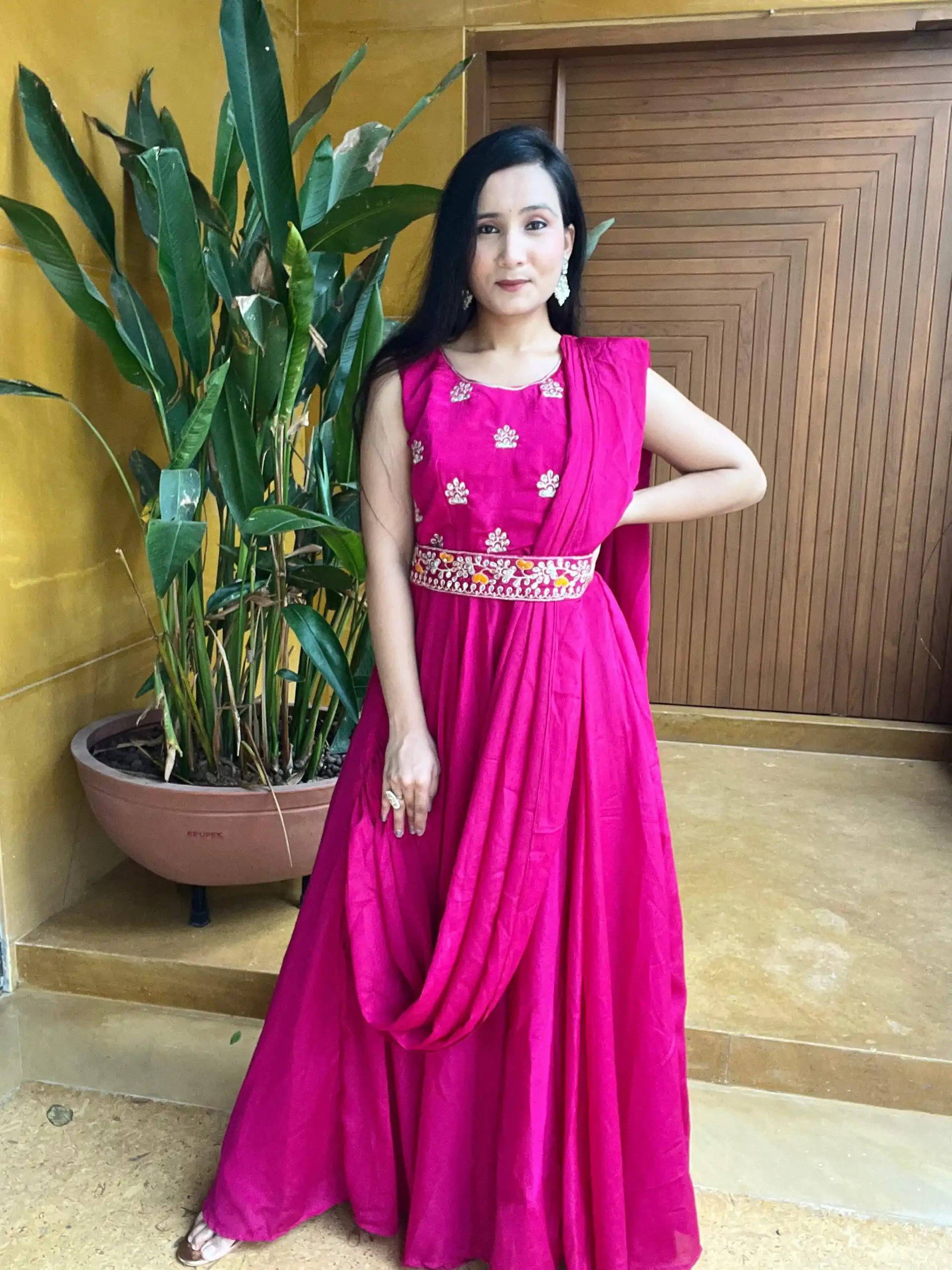   Ram 015 Rani Pink Color Chinon Embroidery Lace Work Gown Casual, Wedding, Party, Festive, Events Etc. Expected Delivery 4-6 Working Days @2049/- | Gowns, Bollywood Gowns, Creative Gowns, Designer Gowns, Embroidered Gowns, Party Wear Gowns