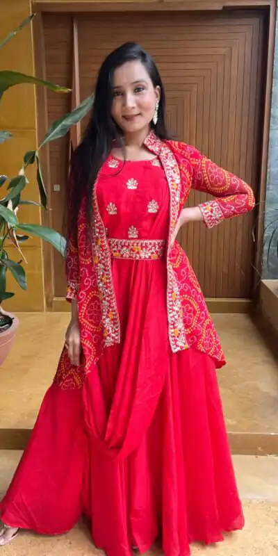 Ram 015 Red Color Chinon Embroidery Lace Work Gown Casual, Wedding, Party, Festive, Events Etc. Expected Delivery 4-6 Working Days @2049/- | Gowns, Bollywood Gowns, Creative Gowns, Designer Gowns, Embroidered Gowns, Party Wear Gowns