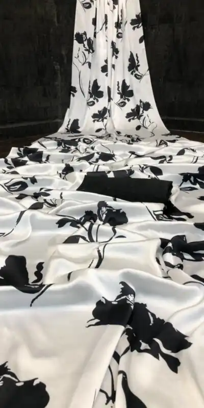 Veechis FLORAL White & Black Color Heavy Devsena Soft Silk Beautiful Digital Printed Saree Casual, Festive, Events. Expected Delivery 4-6 Working Days @1499 | Sarees, Bollywood Sarees, Creative Sarees, Designer Sarees, Embroidered Sarees, Modern Digital sarees, Party Wear Sarees