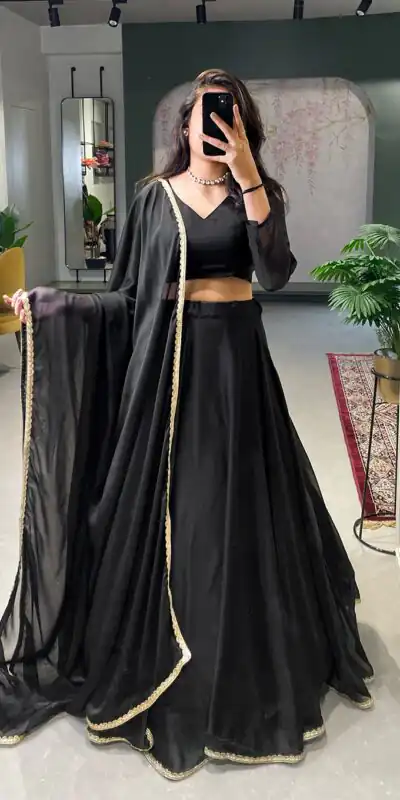LNB 1227 Black Color Rangoli Silk Plain Lace Border Lehenga Choli Traditional Wear, Festive, Party, Wedding, Events Expected 4-6 Working Days @1799/- | Lehenga, Bollywood Lehenga, Creative Lehenga, Designer Lehenga, Embroidered Lehenga, Party Wear Lehenga
