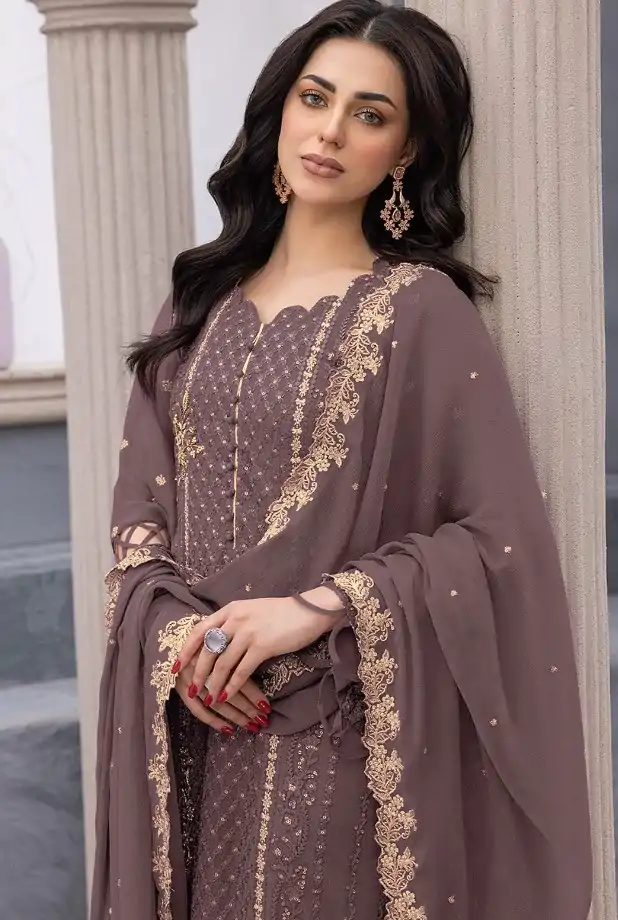 FC MARIA-A 1038 Brown Color Sequence Georgette Embroidery Salwar Suit Wedding, Party, Festive events, Expected Delivery  4-6 Working Days @2099 | Salwar suit, Designer Suits, Casual Suits, Creative suits, Palazzo Suits, Party Wear Suits, Patiala Suits, Straight Suits