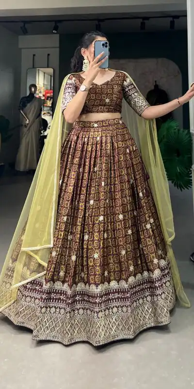 LNB 1014 Burgundy Color Chinon Digital Printed Embroidery Lehenga Choli Festive Party Wedding, Events etc. Delivery 4-6 Working Days @3249/- | Lehenga, Bollywood Lehenga, Creative Lehenga, Designer Lehenga, Embroidered Lehenga, Party Wear Lehenga