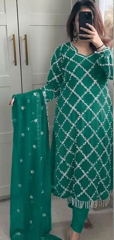 MF 409 Green Color Georgette Embroidered Hand Work Salwar Suit Wedding, Party, Festive, Events Etc. Expected 4-6 Working Days @2149/- | Jump Suits, Salwar suit, Designer Suits, Casual Suits, Creative suits, Palazzo Suits, Party Wear Suits, Patiala Suits, Straight Suits