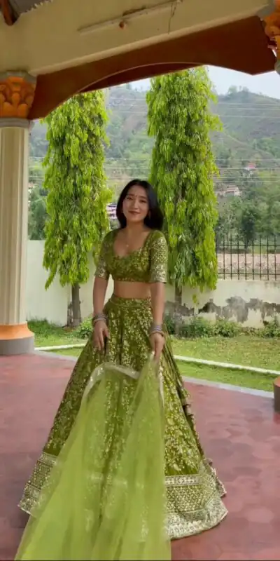 ZSR 3071 Green Color Georgette Embroidery Sequence Lehenga Choli Lehenga Choli Wedding, Party, Events Etc. Expected Delivery 4-6 Working Days 2299/- | Lehenga, Bollywood Lehenga, Creative Lehenga, Designer Lehenga, Embroidered Lehenga, Party Wear Lehenga