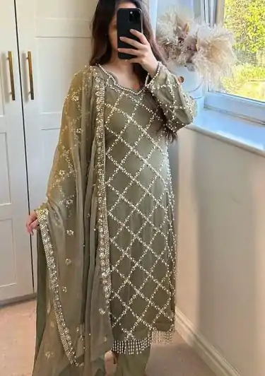 MF 409 Grey Color Georgette Embroidered Hand Work Salwar Suit Wedding, Party, Festive, Events Etc. Expected 4-6 Working Days @2149/- | Jump Suits, Salwar suit, Designer Suits, Casual Suits, Creative suits, Palazzo Suits, Party Wear Suits, Patiala Suits, Straight Suits