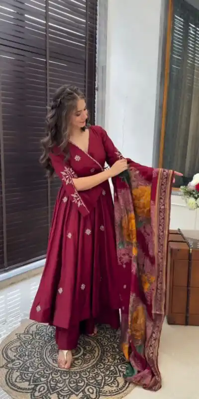 SRK 5182 Maroon Color Pure Chinnon Silk Embroidery Sequence Salwar Suit Wedding, Party, Festive, Events Expected Delivery 4-6 Working Days @ 1949/- | Jump Suits, Salwar suit, Designer Suits, Casual Suits, Creative suits, Palazzo Suits, Party Wear Suits, Patiala Suits, Straight Suits