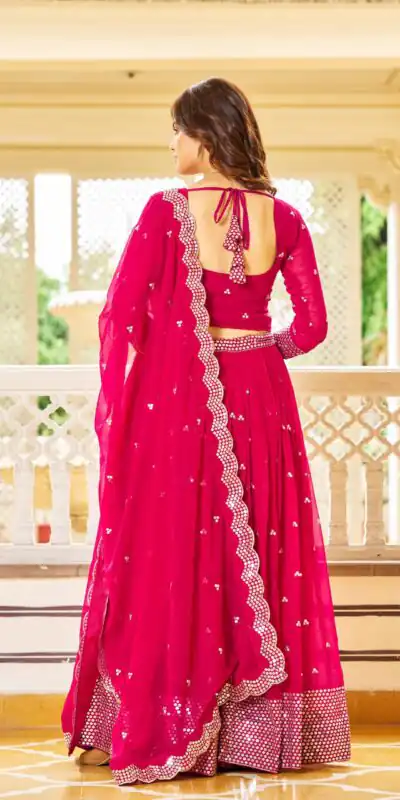 Ram 017 Rani Color Georgette Embroidery Sequence Lehenga Choli Casual, Wedding, Festive, Events Expected Delivery 4-6 Working Days @2499/- | Lehenga, Bollywood Lehenga, Creative Lehenga, Designer Lehenga, Embroidered Lehenga, Party Wear Lehenga
