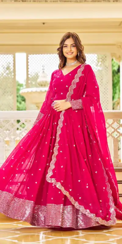 Ram 017 Rani Color Georgette Embroidery Sequence Lehenga Choli Casual, Wedding, Festive, Events Expected Delivery 4-6 Working Days @2499/- | Lehenga, Bollywood Lehenga, Creative Lehenga, Designer Lehenga, Embroidered Lehenga, Party Wear Lehenga