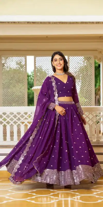 Ram 017 Violet Color Georgette Embroidery Sequence Lehenga Choli Casual, Wedding, Festive, Events Expected Delivery 4-6 Working Days @2499/- | Lehenga, Bollywood Lehenga, Creative Lehenga, Designer Lehenga, Embroidered Lehenga, Party Wear Lehenga