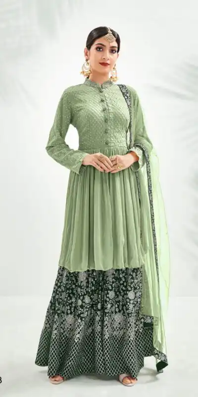  FC 1173 Pista Green Top : Georgette Work : Embroidery Work Dupatta : Heavy Net Inner : Santoon Wedding, Party, Festive, Events @2449 | Salwar suit, Designer Suits, Creative suits, Palazzo Suits, Party Wear Suits, Straight Suits