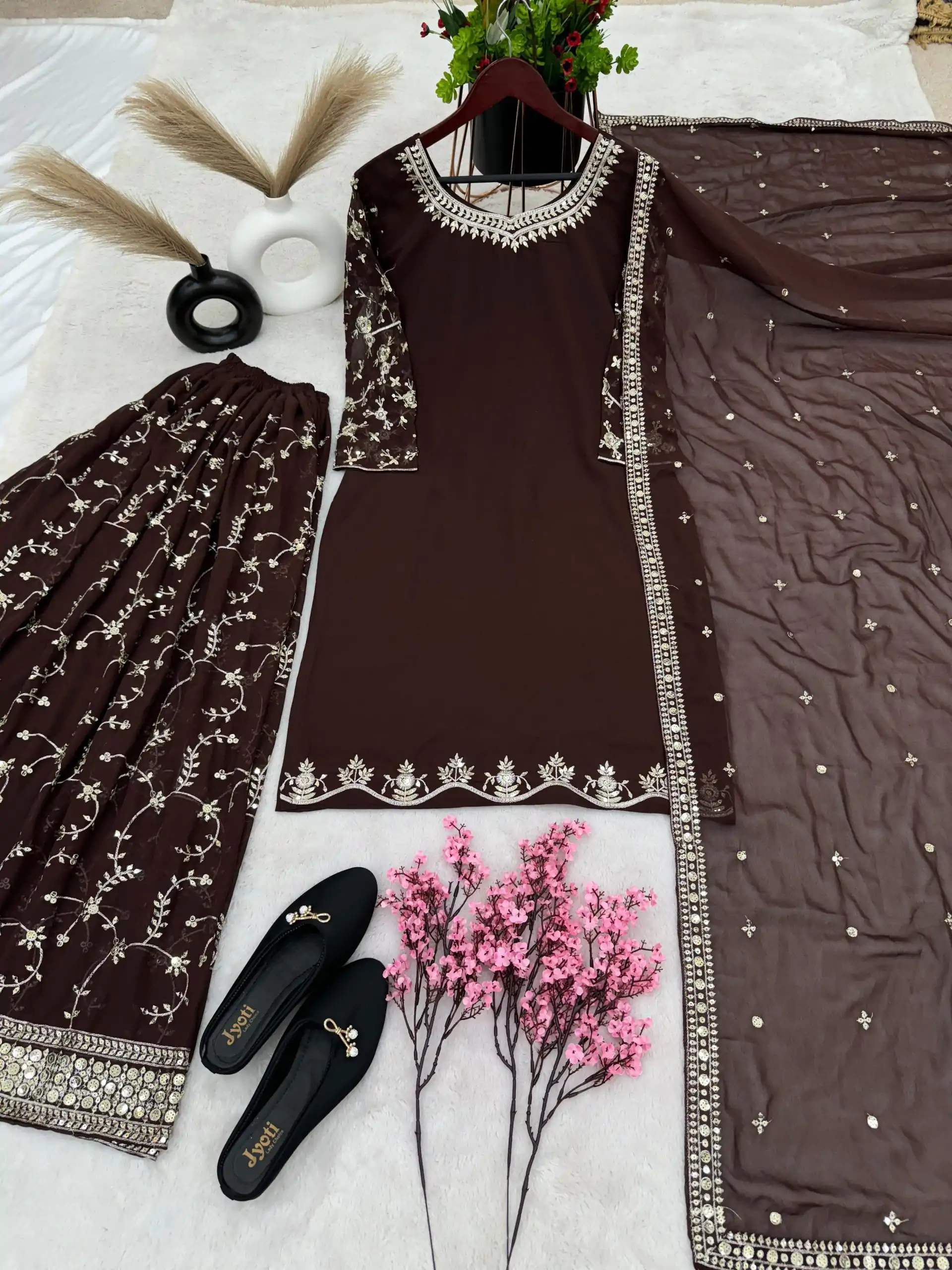 SRK 5135 Coffee Color Georgette Embroidery Sequence Salwar Suit Wedding, Party, Festive, Events Expected Delivery 4-6 Working Days @ 1999/- | Jump Suits, Salwar suit, Designer Suits, Casual Suits, Creative suits, Palazzo Suits, Party Wear Suits, Patiala Suits, Straight Suits