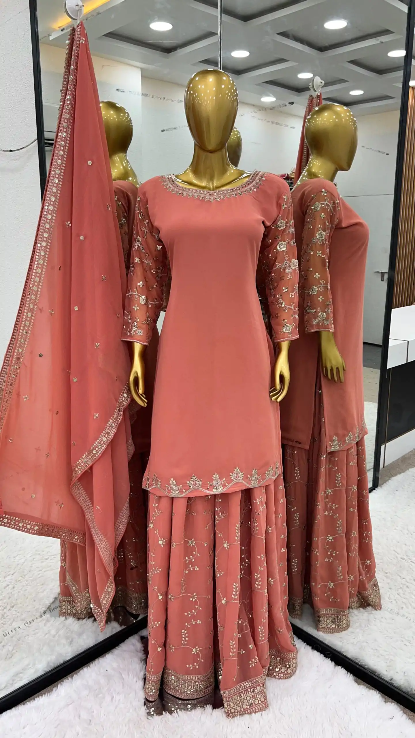 SRK 5135 Onion Color Georgette Embroidery Sequence Salwar Suit Wedding, Party, Festive, Events Expected Delivery 4-6 Working Days @ 1999/- | Jump Suits, Salwar suit, Designer Suits, Casual Suits, Creative suits, Palazzo Suits, Party Wear Suits, Patiala Suits, Straight Suits