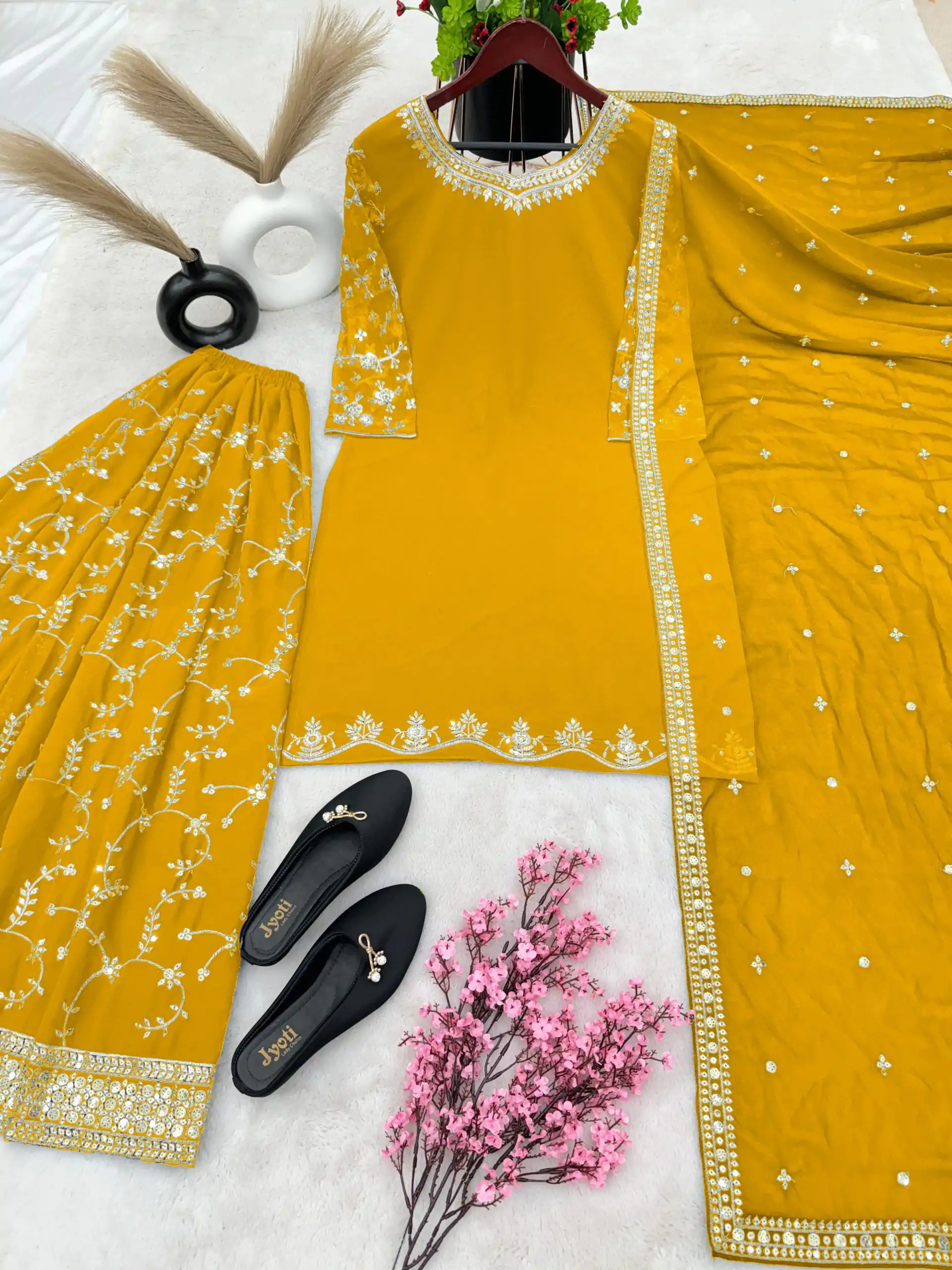 SRK 5135 Yellow Color Georgette Embroidery Sequence Salwar Suit Wedding, Party, Festive, Events Expected Delivery 4-6 Working Days @ 1999/- | Jump Suits, Salwar suit, Designer Suits, Casual Suits, Creative suits, Palazzo Suits, Party Wear Suits, Patiala Suits, Straight Suits