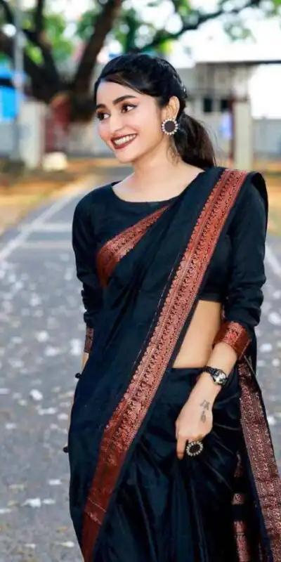 DDF COPPER Black Color Banarasi Soft Silk Ordinary Design Saree Casual, Party Wear, Events, Festivals Wear Etc. Expected Delivery 4-6 Working Days 1399/- | Sarees, Bollywood Sarees, Creative Sarees, Designer Sarees, Embroidered Sarees, Ethnic Saree, Modern Digital sarees, Party Wear Sarees