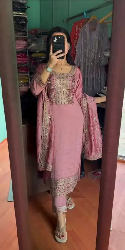 AD 163 Pink Color Chinon Silk Embroidery Work Sharara Suit Casual, Wedding, Party, Festive, Events Etc. Expected Delivery 4-6 Working Days @2249/- | Jump Suits, Salwar suit, Designer Suits, Casual Suits, Creative suits, Palazzo Suits, Party Wear Suits, Patiala Suits, Straight Suits