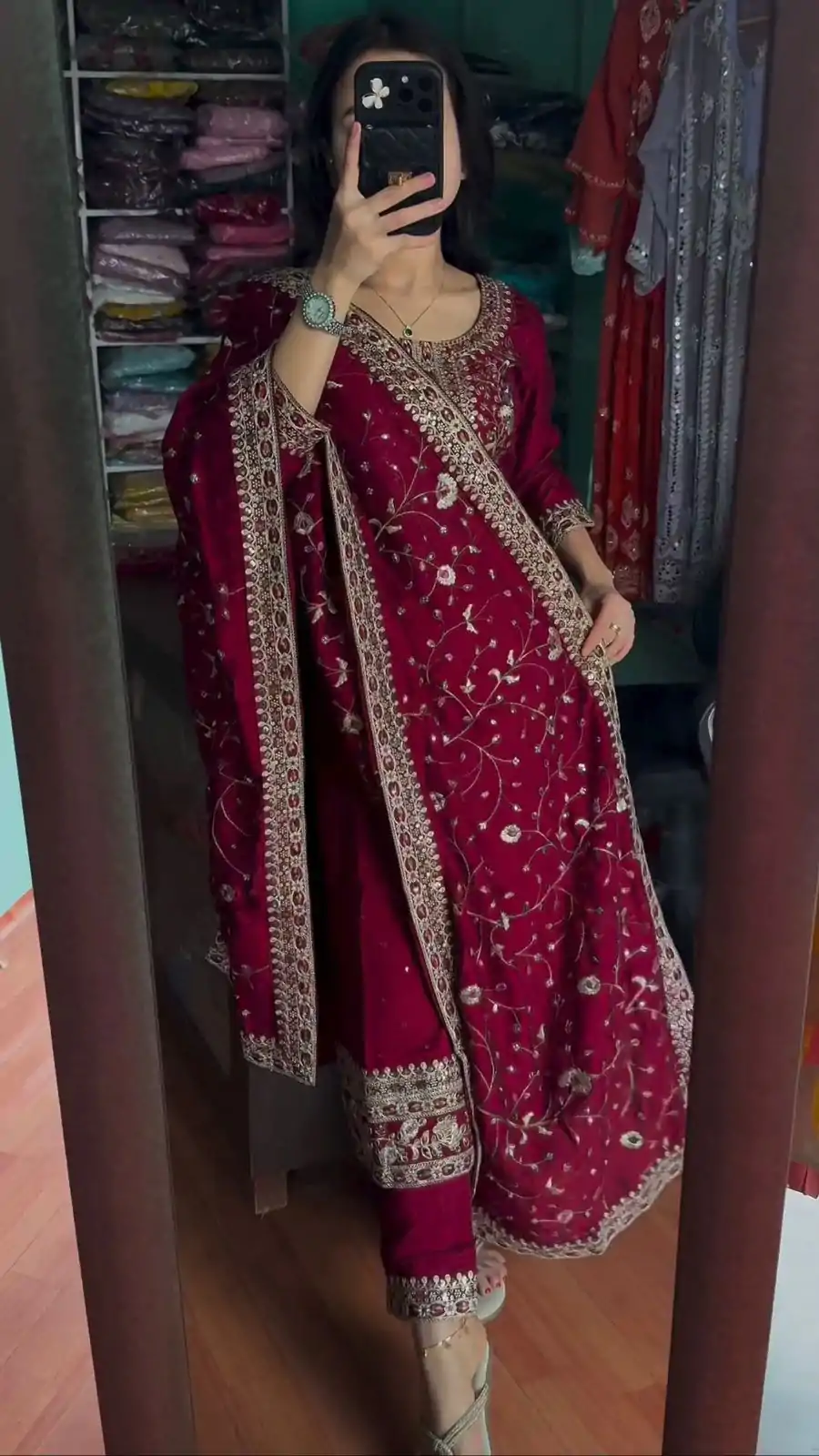 AD 163 Red Color Chinon Silk Embroidery Work Sharara Suit Casual, Wedding, Party, Festive, Events Etc. Expected Delivery 4-6 Working Days @2249/- | Jump Suits, Salwar suit, Designer Suits, Casual Suits, Creative suits, Palazzo Suits, Party Wear Suits, Patiala Suits, Straight Suits
