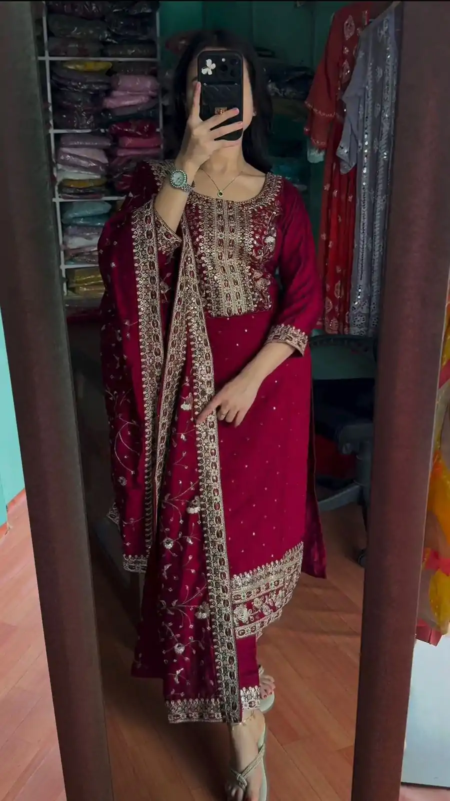 AD 163 Red Color Chinon Silk Embroidery Work Sharara Suit Casual, Wedding, Party, Festive, Events Etc. Expected Delivery 4-6 Working Days @2249/- | Jump Suits, Salwar suit, Designer Suits, Casual Suits, Creative suits, Palazzo Suits, Party Wear Suits, Patiala Suits, Straight Suits