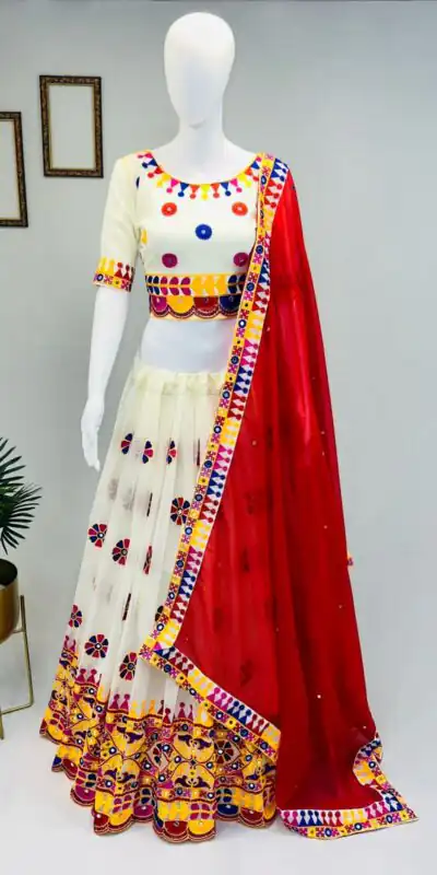 RC Garba White Color Heavy Georgette Embroidery Sequins Lehenga Choli Casual, Party Wedding, Festive, Events Etc. Delivery  4-6 Working Days 1999/- | Lehenga, Bollywood Lehenga, Creative Lehenga, Designer Lehenga, Embroidered Lehenga, Party Wear Lehenga