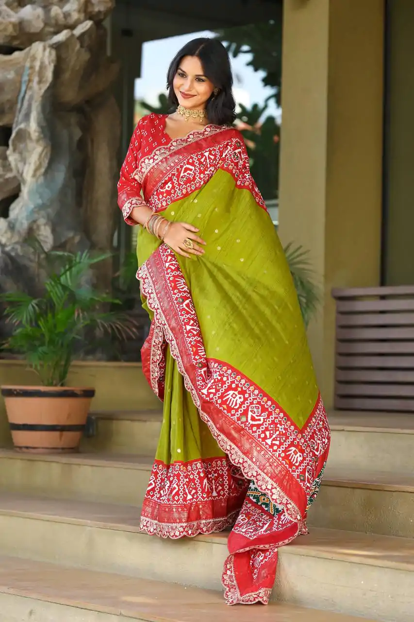 BT 1240 Parrot Green Color Rich Ikkat Pallu Embroidery Saree Casual, Party Wear, Traditional Wear, Wedding Wear, Events Etc.@2099/- | Sarees, Bollywood Sarees, Creative Sarees, Designer Sarees, Ethnic Saree, Modern Digital sarees, Party Wear Sarees