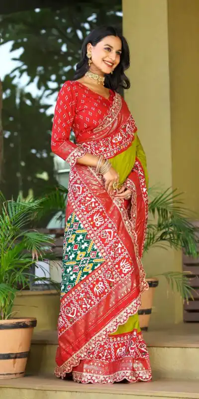 BT 1240 Parrot Green Color Rich Ikkat Pallu Embroidery Saree Casual, Party Wear, Traditional Wear, Wedding Wear, Events Etc.@2099/- | Sarees, Bollywood Sarees, Creative Sarees, Designer Sarees, Ethnic Saree, Modern Digital sarees, Party Wear Sarees