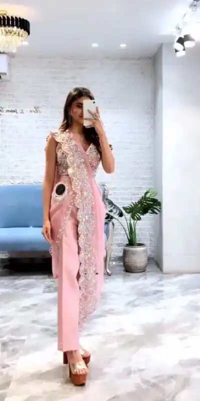 LG 607 Peach Color Georgette Embroidered Sequence Saree  Party, Wedding, Festive, Events Etc., Expected Delivery 4-6 Working Days@1899/- Only | Sarees, Bollywood Sarees, Creative Sarees, Designer Sarees, Embroidered Sarees, Ethnic Saree, Party Wear Sarees