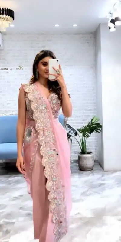 LG 607 Peach Color Georgette Embroidered Sequence Saree Party, Wedding, Festive, Events Etc., Expected Delivery 4-6 Working Days@1899/- Only | Sarees, Bollywood Sarees, Creative Sarees, Designer Sarees, Embroidered Sarees, Ethnic Saree, Party Wear Sarees