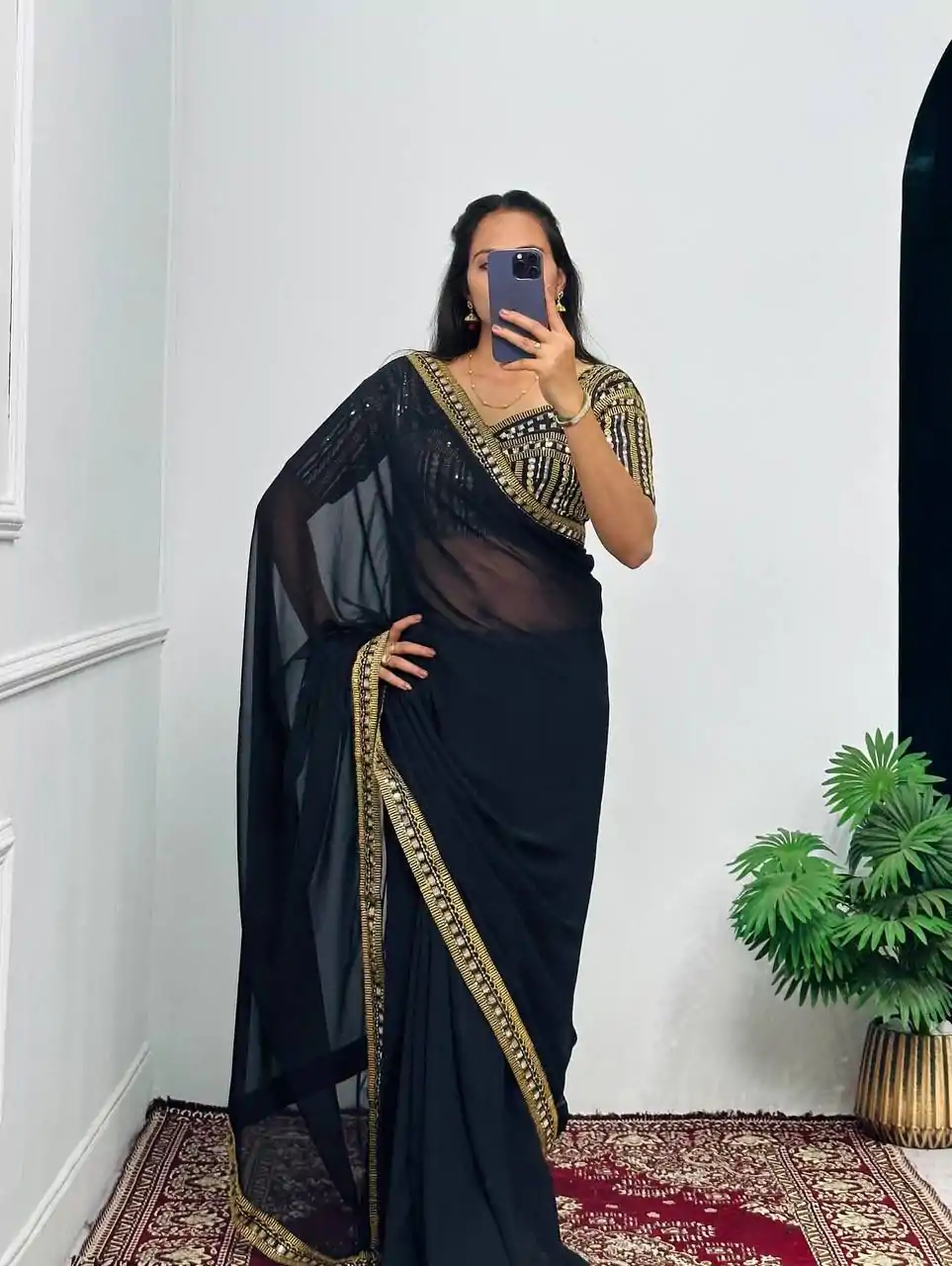 ST 468 Black Color Georgette Embroidery Lace Border Work Saree Casual, Wedding, Party, Festive, Events Etc. Expected Delivery 4-6 Working Days @1699/- | Sarees, Bollywood Sarees, Creative Sarees, Designer Sarees, Embroidered Sarees, Ethnic Saree, Modern Digital sarees, Party Wear Sarees