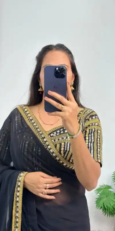 ST 468 Black Color Georgette Embroidery Lace Border Work Saree Casual, Wedding, Party, Festive, Events Etc. Expected Delivery 4-6 Working Days @1699/- | Sarees, Bollywood Sarees, Creative Sarees, Designer Sarees, Embroidered Sarees, Ethnic Saree, Modern Digital sarees, Party Wear Sarees