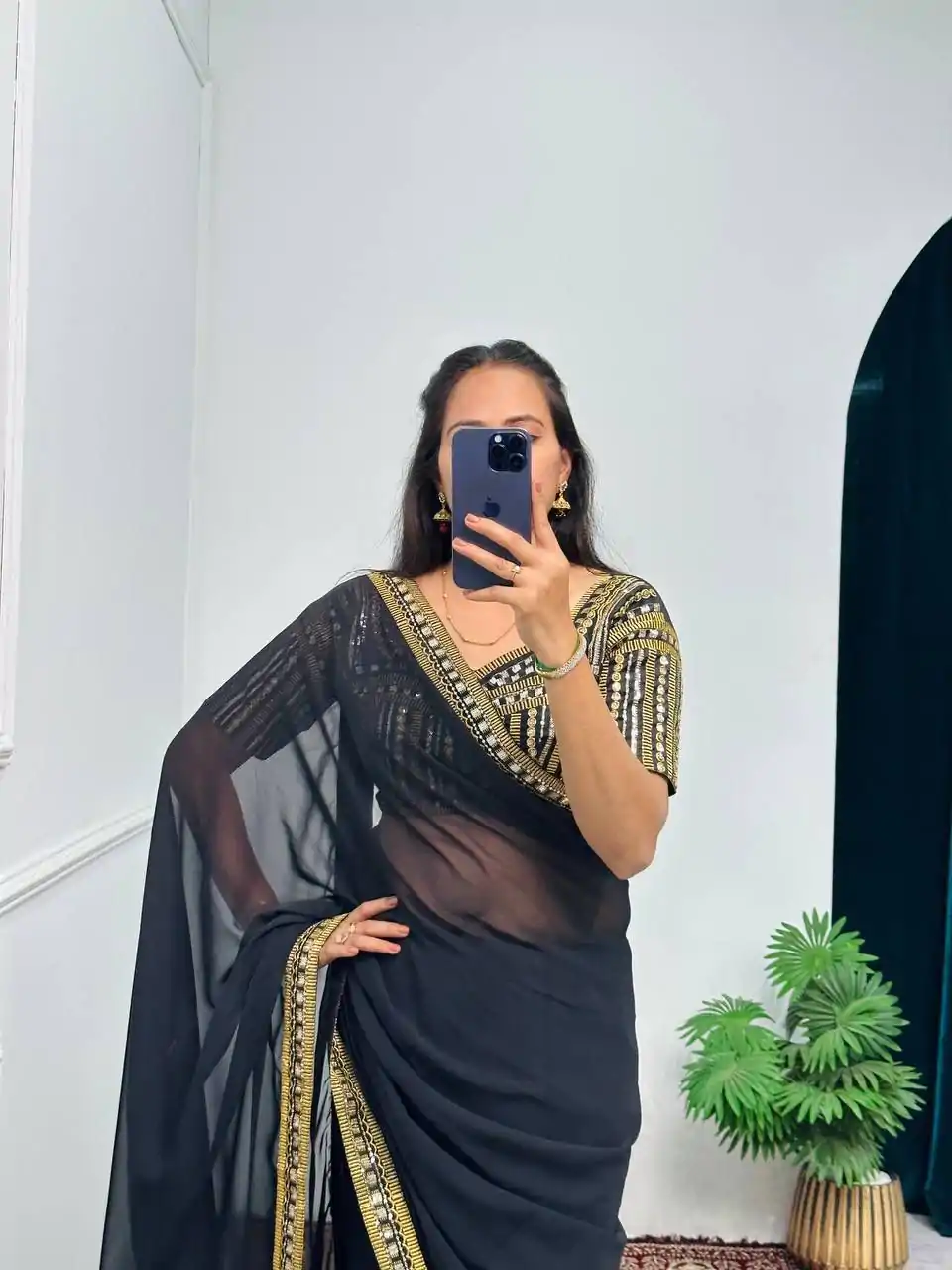 ST 468 Black Color Georgette Embroidery Lace Border Work Saree Casual, Wedding, Party, Festive, Events Etc. Expected Delivery 4-6 Working Days @1699/- | Sarees, Bollywood Sarees, Creative Sarees, Designer Sarees, Embroidered Sarees, Ethnic Saree, Modern Digital sarees, Party Wear Sarees