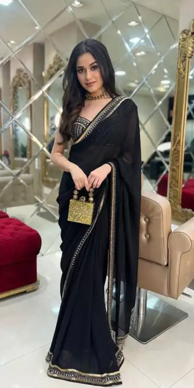 ST 468 Black Color Georgette Embroidery Lace Border Work Saree Casual, Wedding, Party, Festive, Events Etc. Expected Delivery 4-6 Working Days @1699/- | Sarees, Bollywood Sarees, Creative Sarees, Designer Sarees, Embroidered Sarees, Ethnic Saree, Modern Digital sarees, Party Wear Sarees