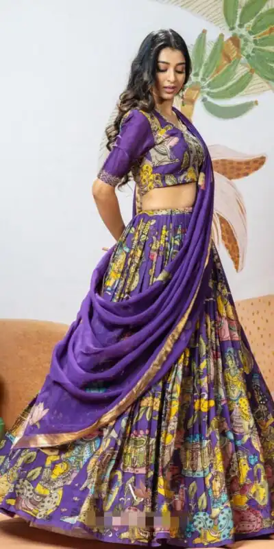 PC 385 Violet Color Chant Crepe Kalamkari Printed Lehenga Choli Casual, Party Wear, Events, Festivals Wear Expected Delivery 4-6 Working Days @2079/- | Lehenga, Bollywood Lehenga, Creative Lehenga, Designer Lehenga, Embroidered Lehenga, Party Wear Lehenga