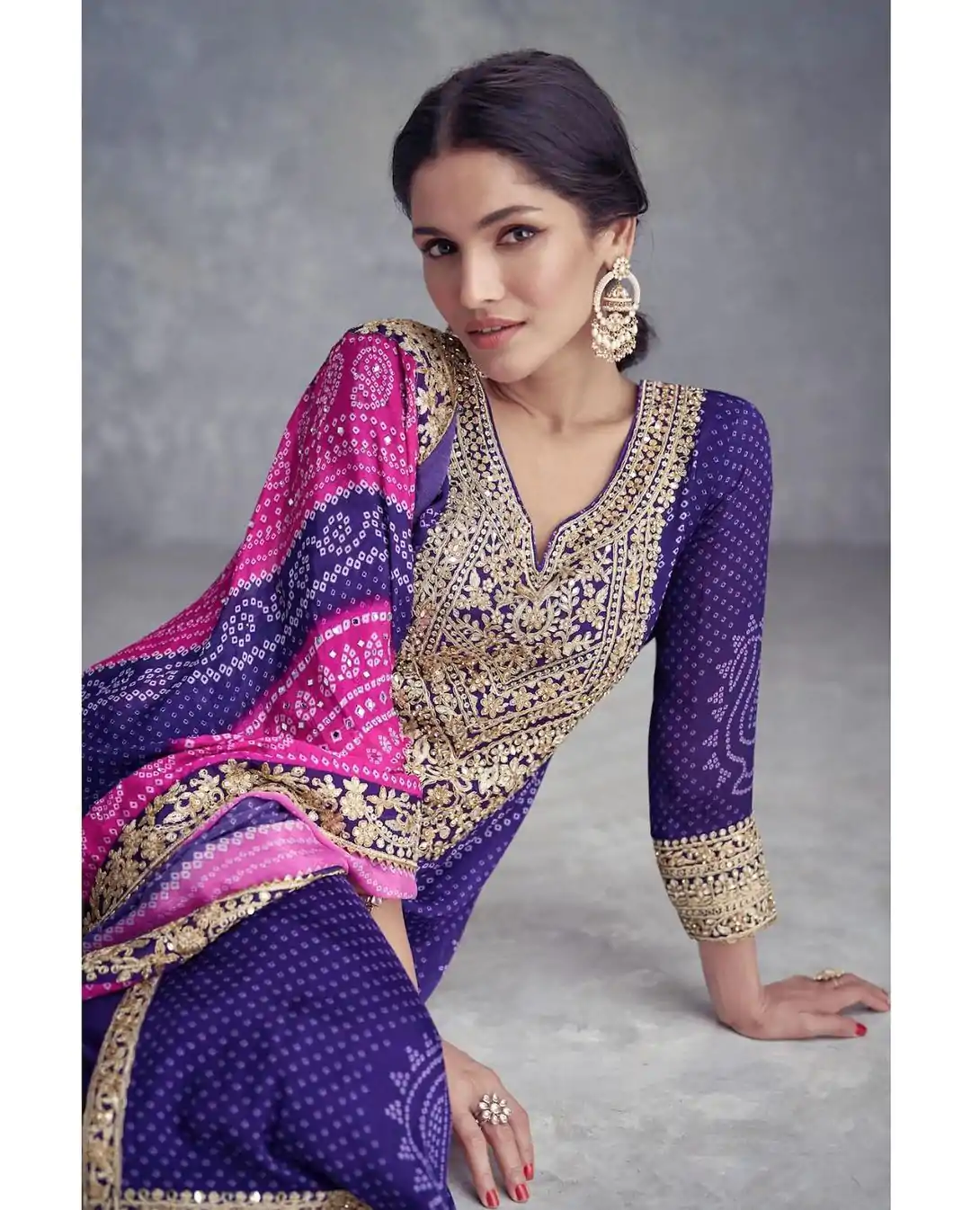 ZF 386 Violet Color Chinnon Digital Printed Sequence Salwar Suit Casual, Wedding, Party, Events Etc. Expected Delivery 4-6 Working Days 2399/- | Jump Suits, Salwar suit, Designer Suits, Casual Suits, Creative suits, Palazzo Suits, Party Wear Suits, Patiala Suits, Straight Suits