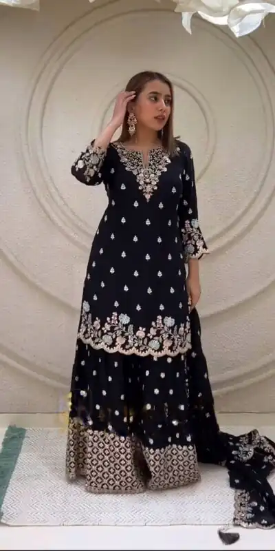 NSR 816 Black Color Pure Chinnon Silk Embroidery Sequence Salwar Suit Wedding, Party, Festive, Events Expected Delivery 4-6 Working Days @ 2399/- | Jump Suits, Salwar suit, Designer Suits, Casual Suits, Creative suits, Palazzo Suits, Party Wear Suits, Patiala Suits, Straight Suits