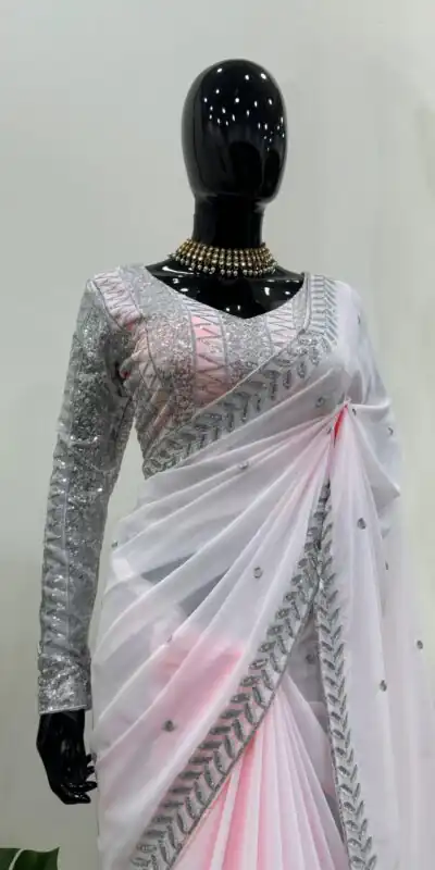 KD 498 Off Light Pink Color Faux Georgette Thread Sequence Work Saree Casual, Party Wear, Wedding, Events Etc. Expected Delivery 4-6 Working Days @1799/- | Sarees, Bollywood Sarees, Creative Sarees, Designer Sarees, Embroidered Sarees, Ethnic Saree, Modern Digital sarees, Party Wear Sarees