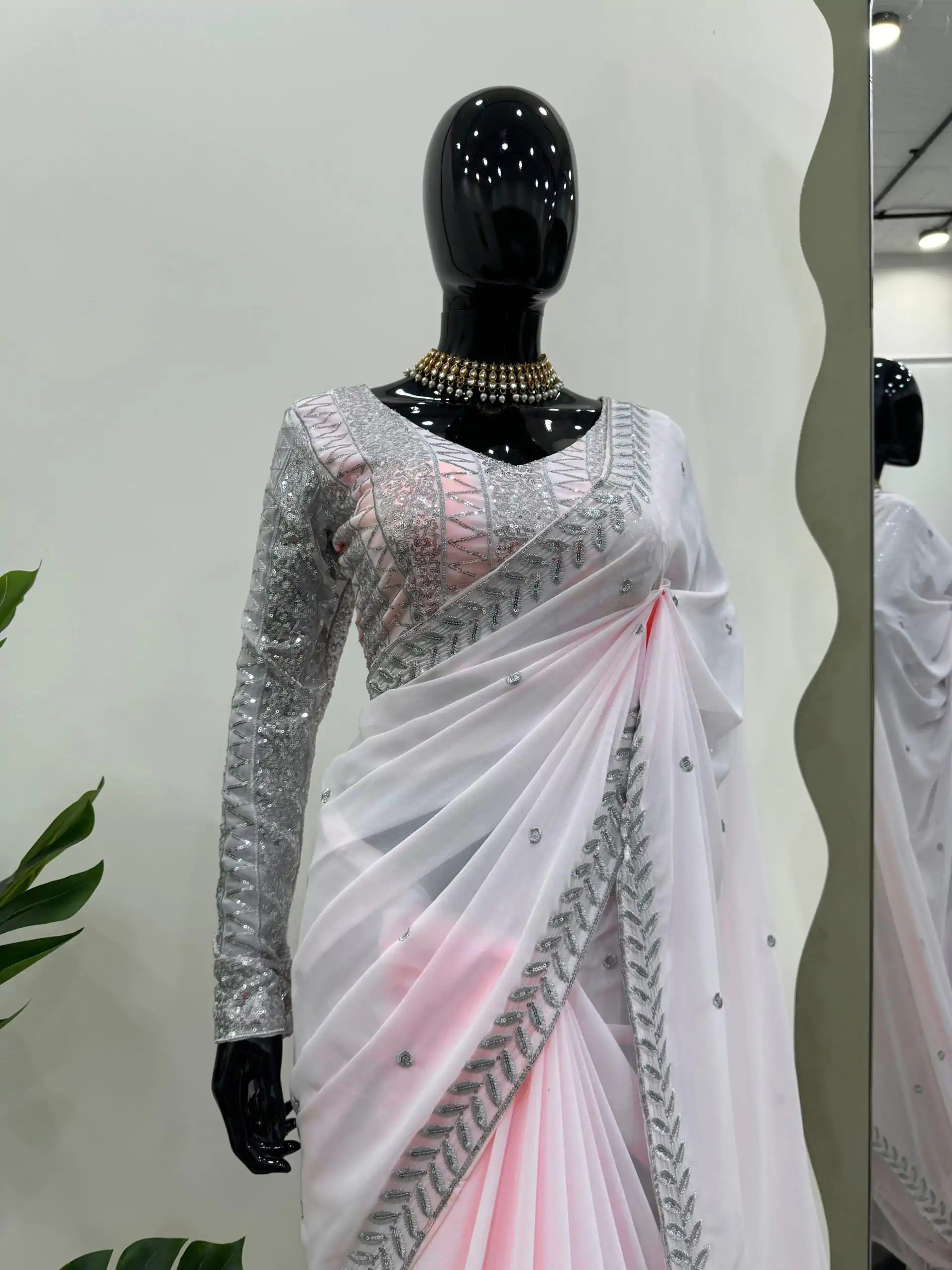 KD 498 Off Light Pink Color Faux Georgette Thread Sequence Work Saree Casual, Party Wear, Wedding, Events Etc. Expected Delivery 4-6 Working Days @1799/- | Sarees, Bollywood Sarees, Creative Sarees, Designer Sarees, Embroidered Sarees, Ethnic Saree, Modern Digital sarees, Party Wear Sarees