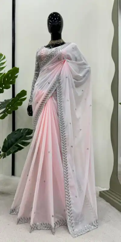 KD 498 Off Light Pink Color Faux Georgette Thread Sequence Work Saree Casual, Party Wear, Wedding, Events Etc. Expected Delivery 4-6 Working Days @1799/- | Sarees, Bollywood Sarees, Creative Sarees, Designer Sarees, Embroidered Sarees, Ethnic Saree, Modern Digital sarees, Party Wear Sarees
