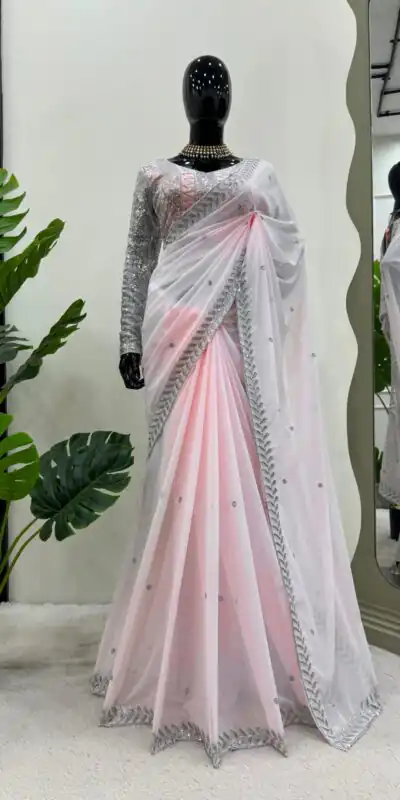 KD 498 Off Light Pink Color Faux Georgette Thread Sequence Work Saree Casual, Party Wear, Wedding, Events Etc. Expected Delivery 4-6 Working Days @1799/- | Sarees, Bollywood Sarees, Creative Sarees, Designer Sarees, Embroidered Sarees, Ethnic Saree, Modern Digital sarees, Party Wear Sarees