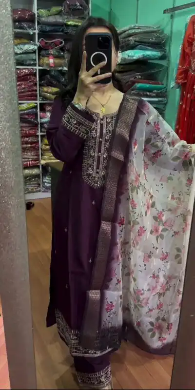 SR 1622 Purple Color Chinnon Silk Embroidery Sharara Suit Wedding, Party, Festive, Events Etc. Expected Delivery 4-6 Working Days @1949 | Salwar suit, Designer Suits, Casual Suits, Creative suits, Palazzo Suits, Party Wear Suits, Straight Suits