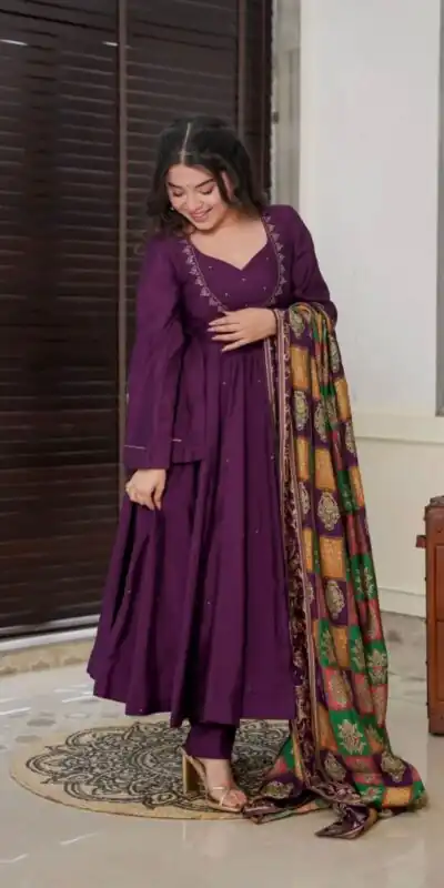 SRK 5181 Purple Color Pure Chinnon Silk Embroidery Sequence Salwar Suit Wedding, Party, Festive, Events Expected Delivery 4-6 Working Days @ 1899/- | Jump Suits, Salwar suit, Designer Suits, Casual Suits, Creative suits, Palazzo Suits, Party Wear Suits, Patiala Suits, Straight Suits