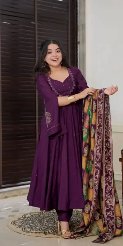 SRK 5181 Purple Color Pure Chinnon Silk Embroidery Sequence Salwar Suit Wedding, Party, Festive, Events Expected Delivery 4-6 Working Days @ 1899/- | Jump Suits, Salwar suit, Designer Suits, Casual Suits, Creative suits, Palazzo Suits, Party Wear Suits, Patiala Suits, Straight Suits