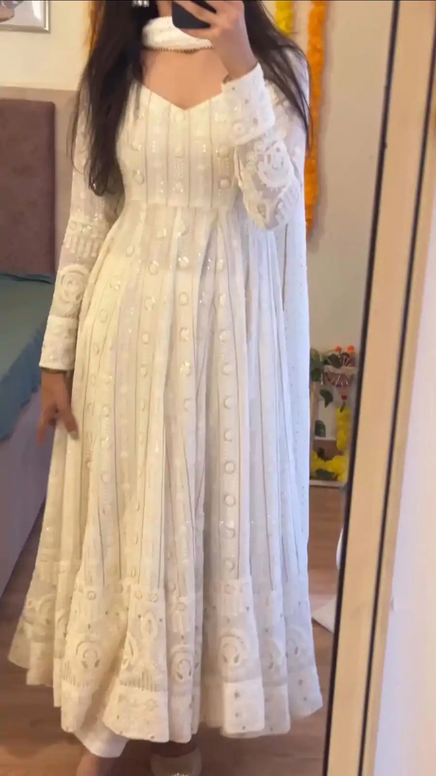 SR 1597 White Color Georgette Embroidery Sequence Gown Casual, Wedding, Party, Festive, Events Etc. Expected Delivery 4-6 Working Days @2499/- | Gowns, Bollywood Gowns, Creative Gowns, Designer Gowns, Embroidered Gowns, Party Wear Gowns