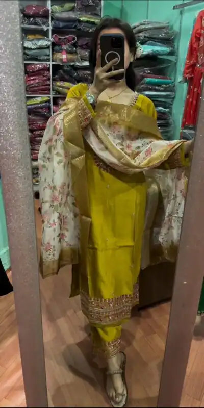 SR 1622 Yellow Color Chinnon Silk Embroidery Sharara Suit Wedding, Party, Festive, Events Etc. Expected Delivery 4-6 Working Days @1949 | Salwar suit, Designer Suits, Casual Suits, Creative suits, Palazzo Suits, Party Wear Suits, Straight Suits