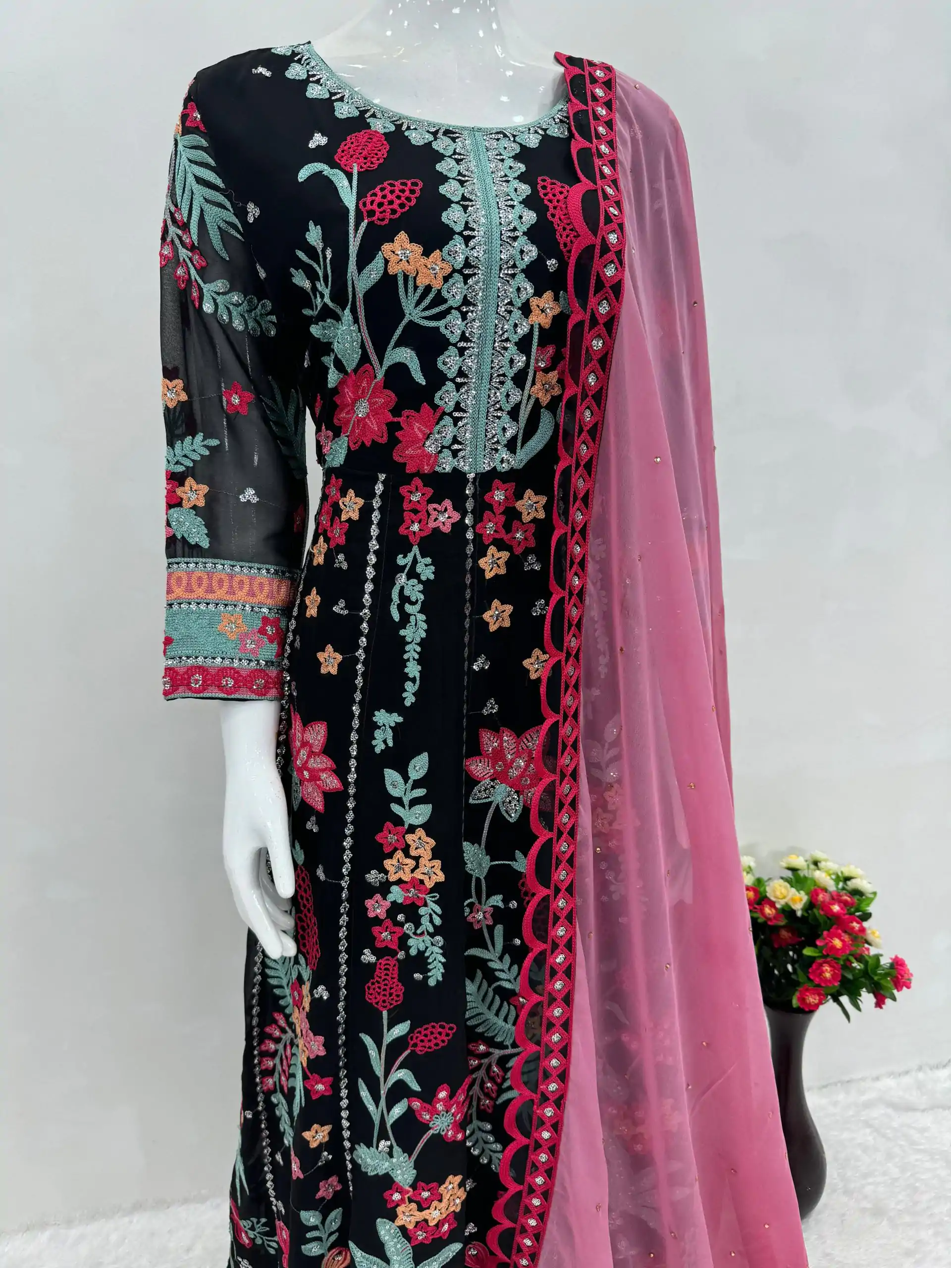 KF 1645 Black Color Georgette Embroidered Sequence Salwar Suit Wedding, Party, Festive, Events Etc.  Expected Delivery 4-6 Working Days @2149/-Only | Salwar suit, Designer Suits, Casual Suits, Creative suits, Palazzo Suits, Party Wear Suits, Straight Suits