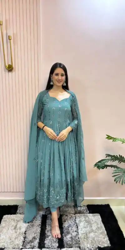 MF 432 Blue Color Sequence Coding Embroidery Work Gown Casual, Party, Wedding, Festive, Events Etc. Expected Delivery 4-6 Working Days @2449/- Only | Gowns, Bollywood Gowns, Creative Gowns, Designer Gowns, Embroidered Gowns, Party Wear Gowns