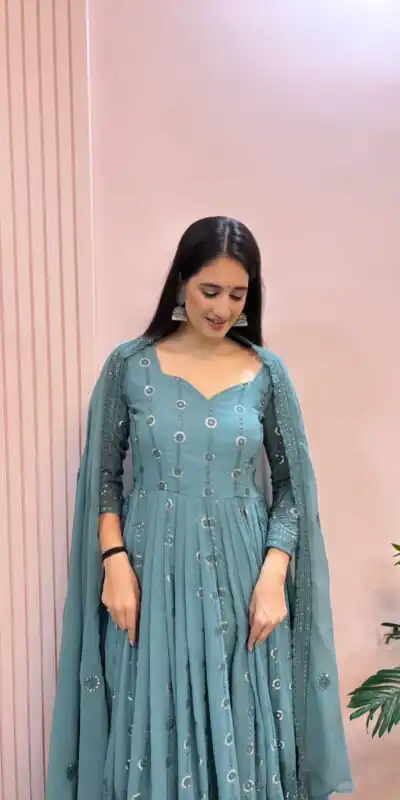 MF 432 Blue Color Sequence Coding Embroidery Work Gown Casual, Party, Wedding, Festive, Events Etc. Expected Delivery 4-6 Working Days @2449/- Only | Gowns, Bollywood Gowns, Creative Gowns, Designer Gowns, Embroidered Gowns, Party Wear Gowns