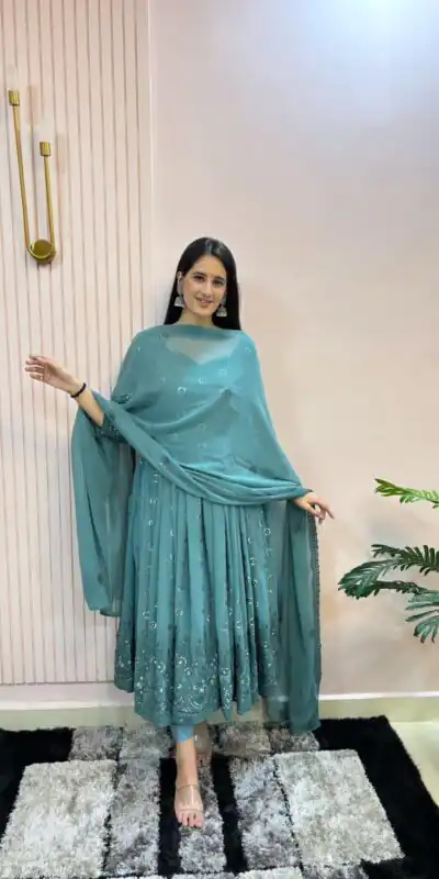 MF 432 Blue Color Sequence Coding Embroidery Work Gown Casual, Party, Wedding, Festive, Events Etc. Expected Delivery 4-6 Working Days @2449/- Only | Gowns, Bollywood Gowns, Creative Gowns, Designer Gowns, Embroidered Gowns, Party Wear Gowns