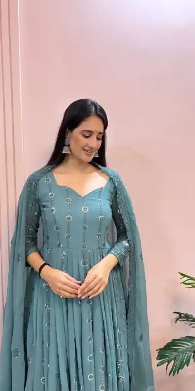 MF 432 Blue Color Sequence Coding Embroidery Work Gown Casual, Party, Wedding, Festive, Events Etc. Expected Delivery 4-6 Working Days @2449/- Only | Gowns, Bollywood Gowns, Creative Gowns, Designer Gowns, Embroidered Gowns, Party Wear Gowns