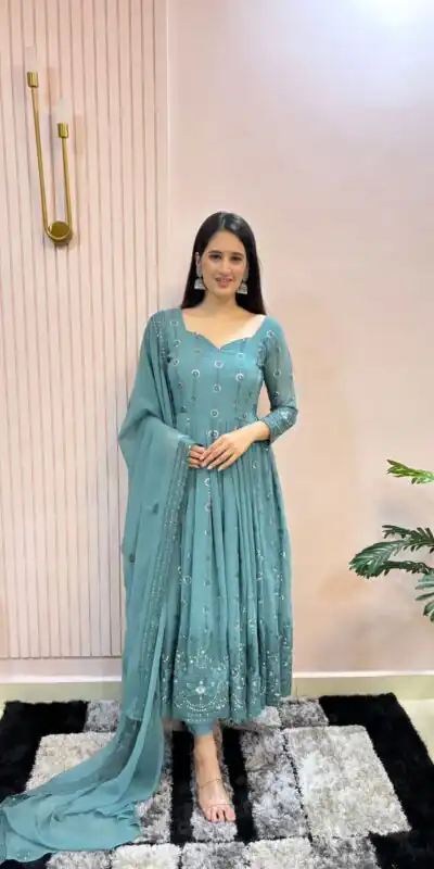 MF 432 Blue Color Sequence Coding Embroidery Work Gown Casual, Party, Wedding, Festive, Events Etc. Expected Delivery 4-6 Working Days @2449/- Only | Gowns, Bollywood Gowns, Creative Gowns, Designer Gowns, Embroidered Gowns, Party Wear Gowns